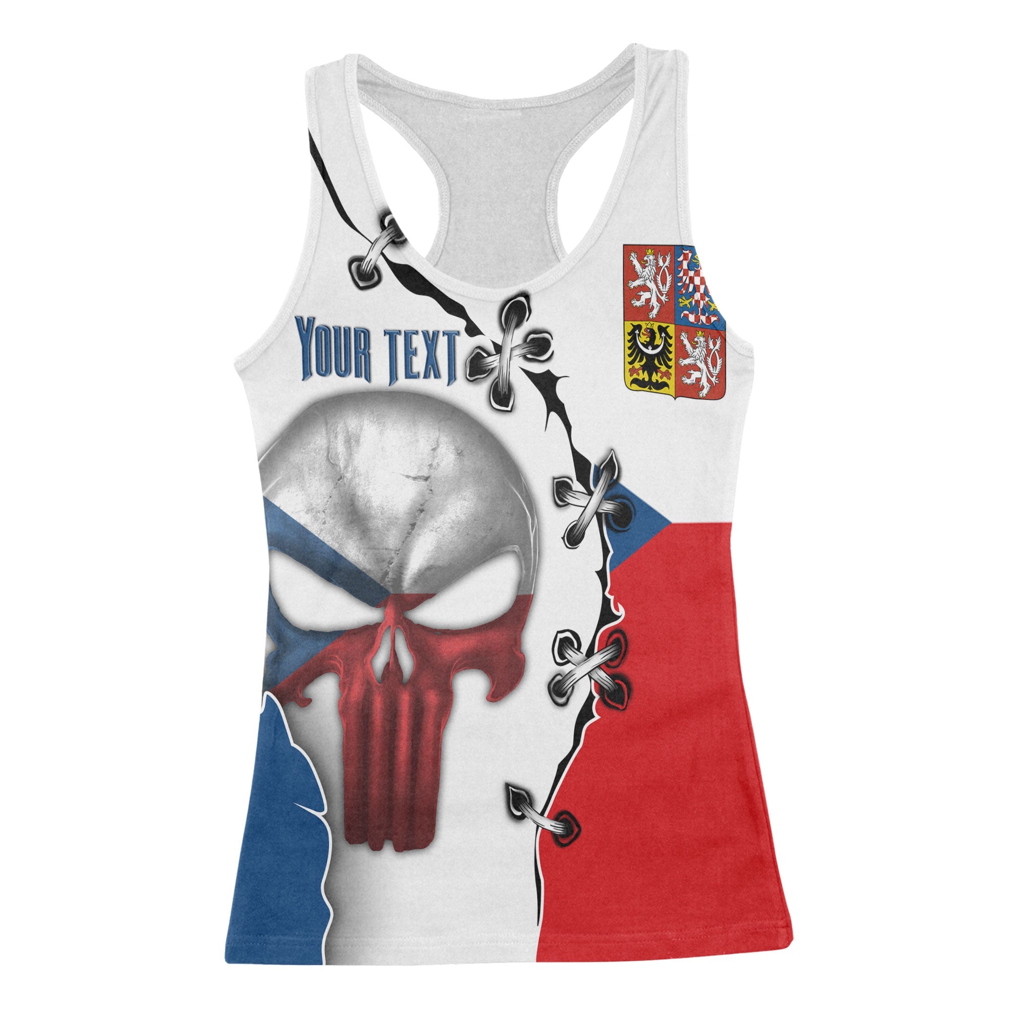 Czech Republic Women Tank Top Flag & Coat Of Arms Skull Style