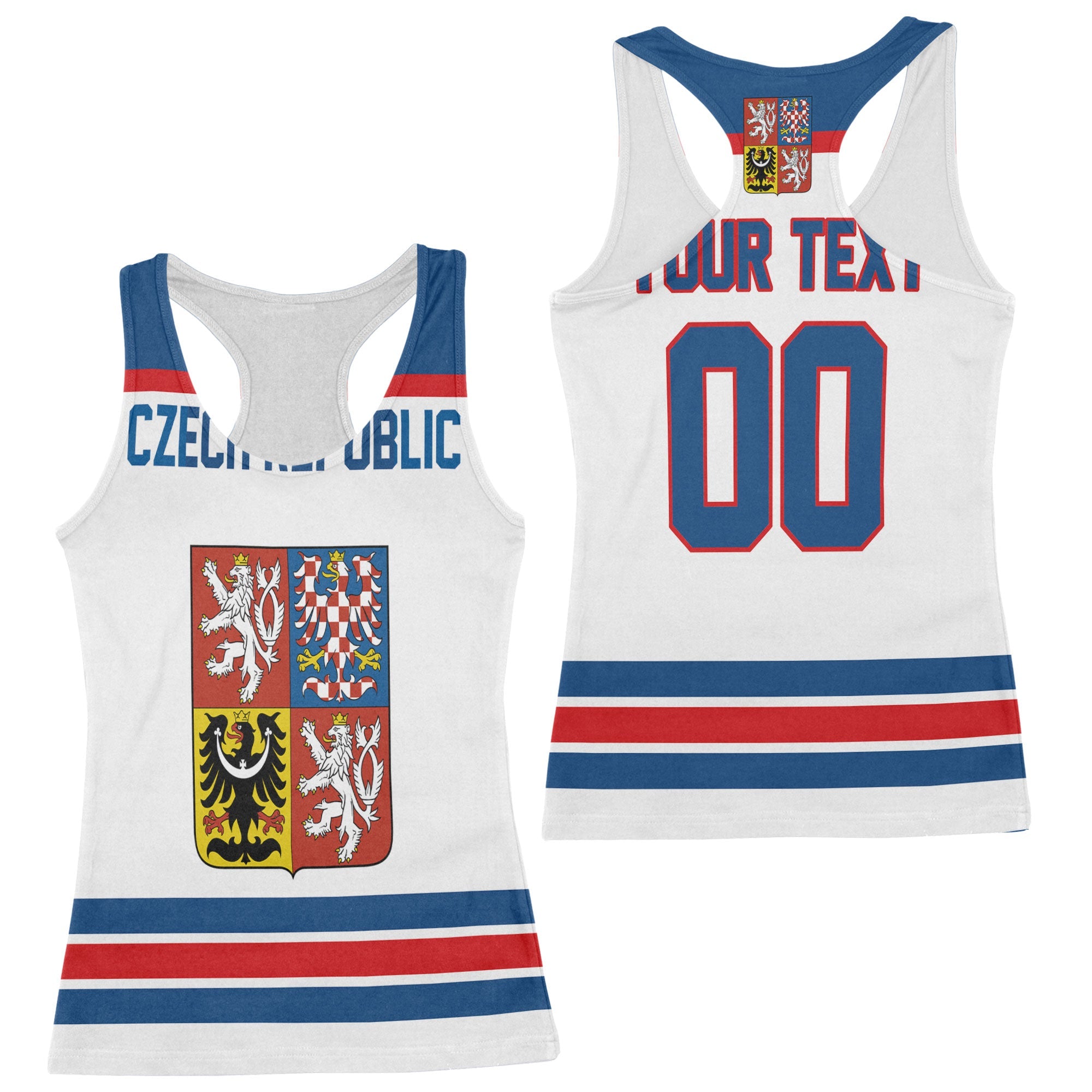 Czech Republic Women Tank Top Flag & Coat Of Arms Hockey Style