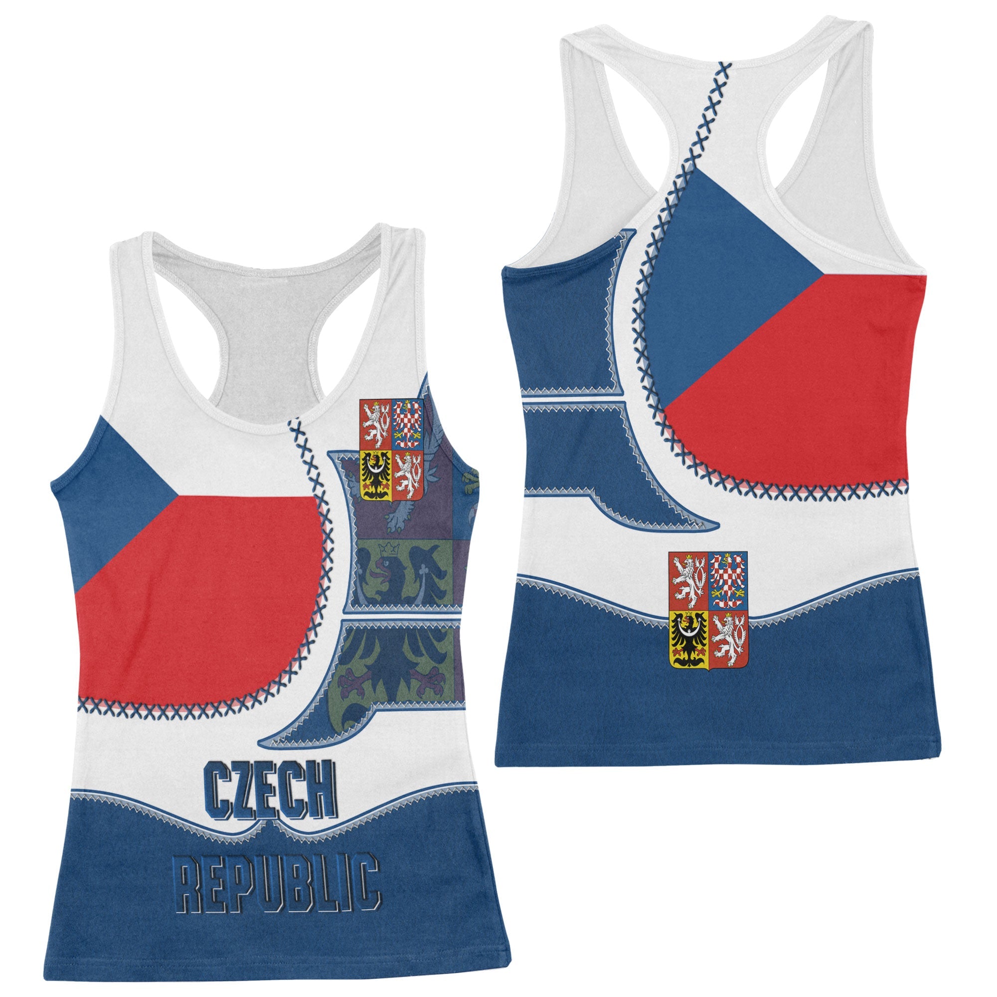 Czech Republic Women Tank Top Flag & Coat Of Arms Leather Style