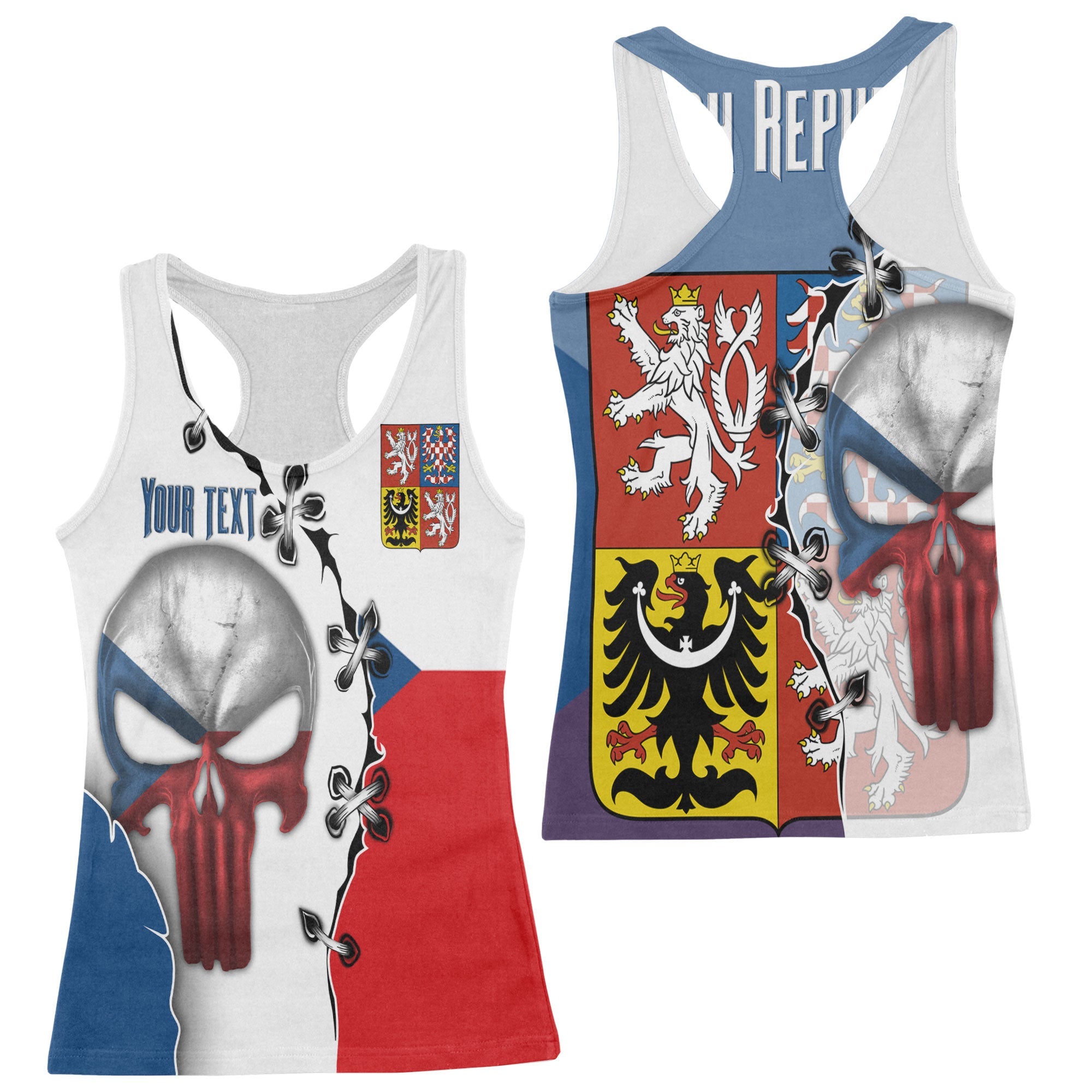 Czech Republic Women Tank Top Flag & Coat Of Arms Skull Style