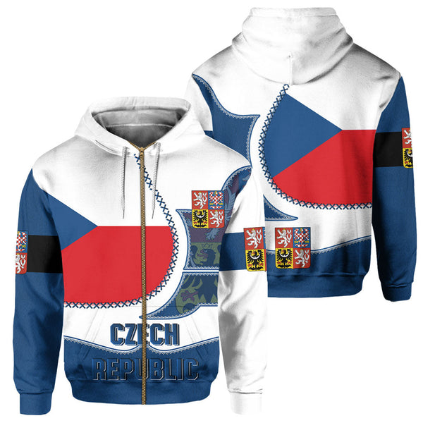 Czech Republic Zip Hoodie Flag & Coat Of Arms Leather Style