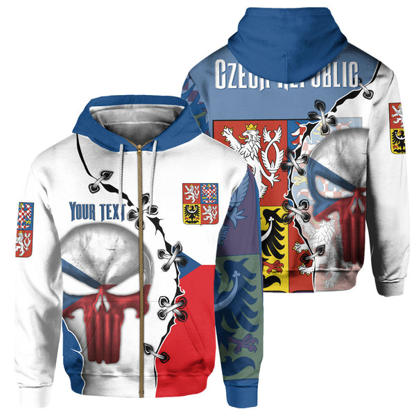 Czech Republic Zip Hoodie Flag & Coat Of Arms Skull Style