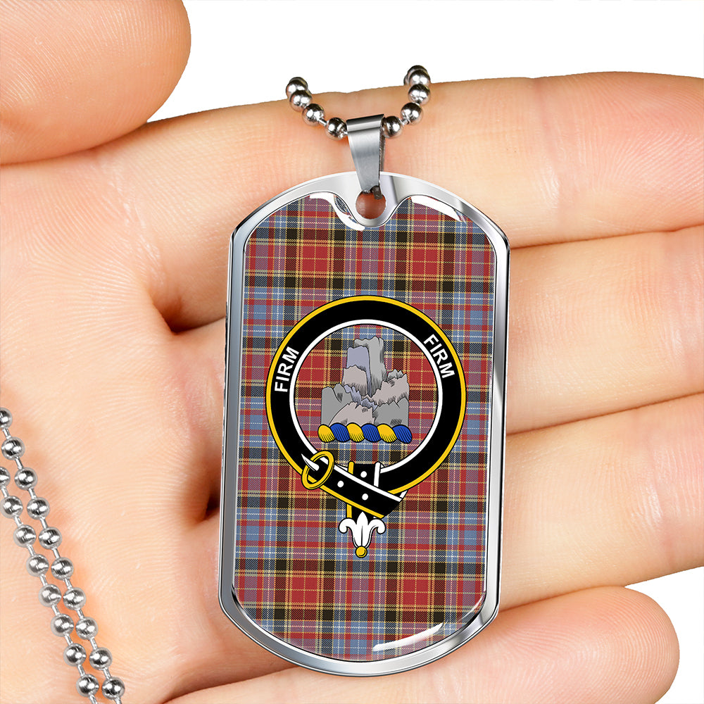 Dalrymple of Castleton Weathered Clan Badge Classic Tartan Dog Tag Necklace