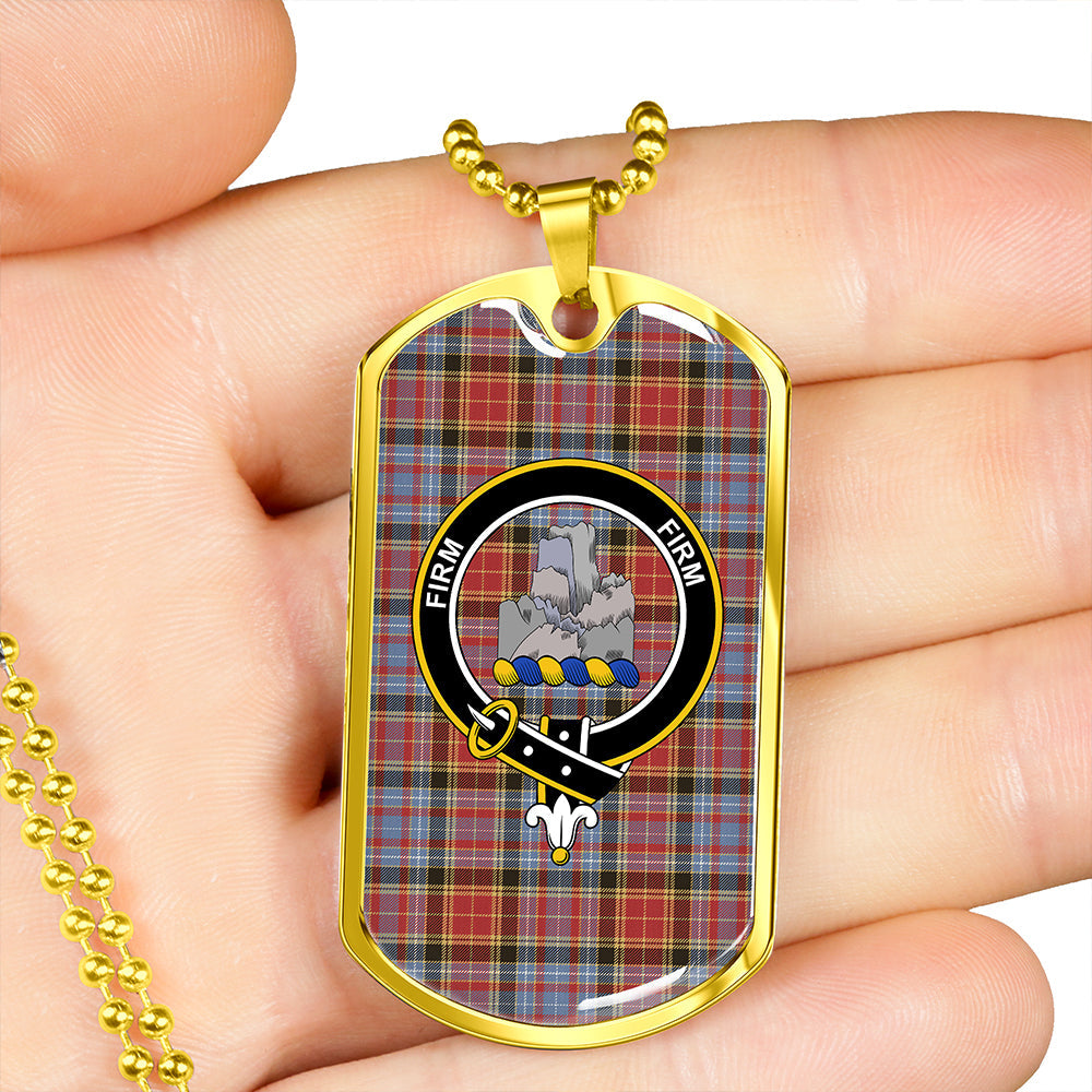 Dalrymple of Castleton Weathered Clan Badge Classic Tartan Dog Tag Necklace