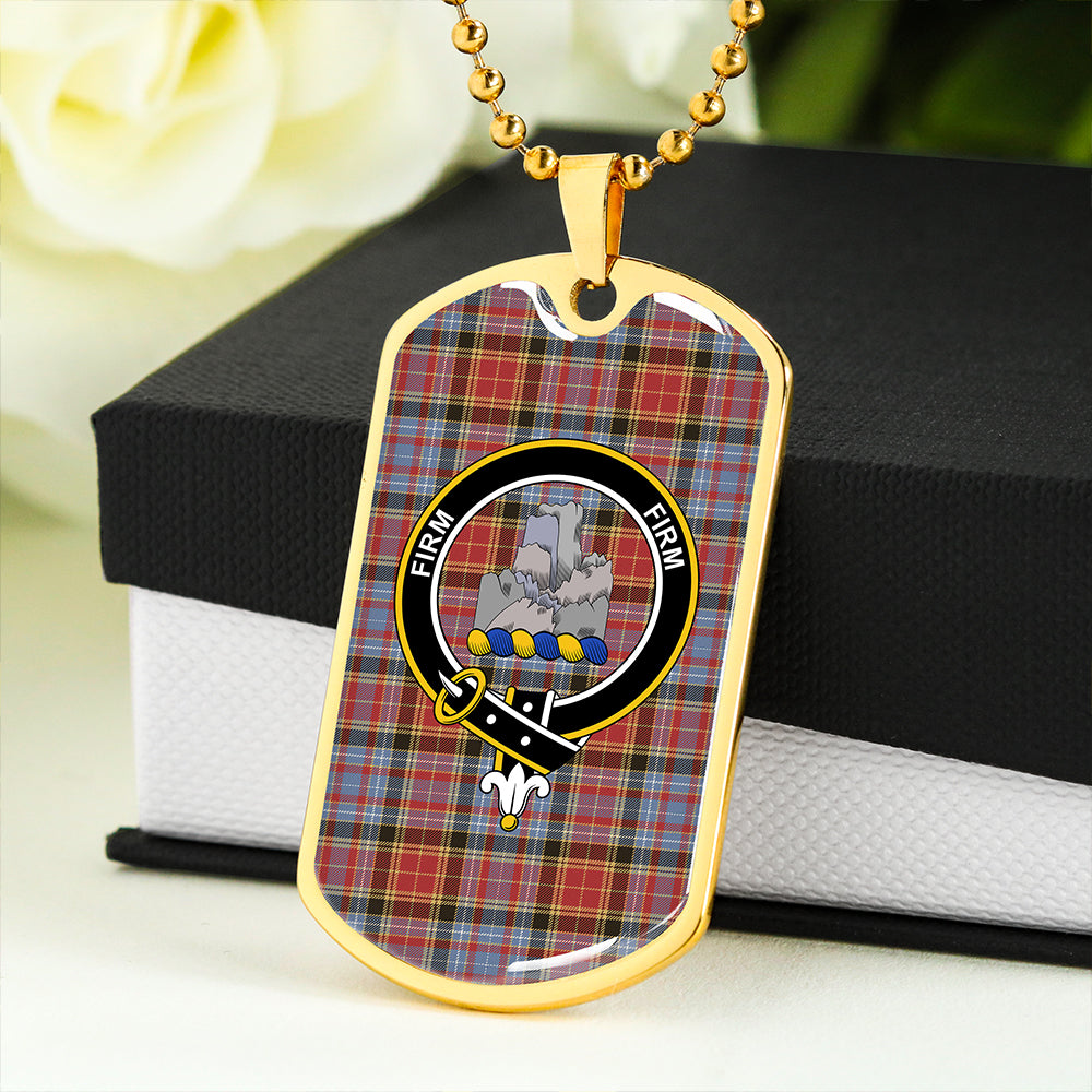 Dalrymple of Castleton Weathered Clan Badge Classic Tartan Dog Tag Necklace