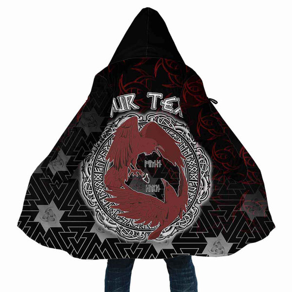 Custom Viking Hooded Coat Dark Red With Odin's Ravens Special Style