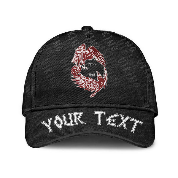 Custom Viking Classic Cap Dark Red With Odin's Ravens