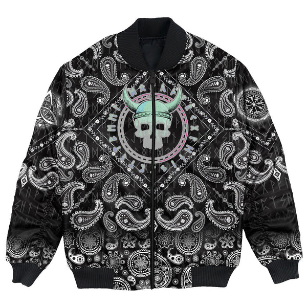 Viking Bomber Jacket Demoniac Skull Viking with Bandana Paisley Style