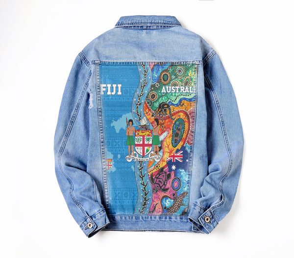 Fiji Tapa & Australia Aboriginal Denim Jacket