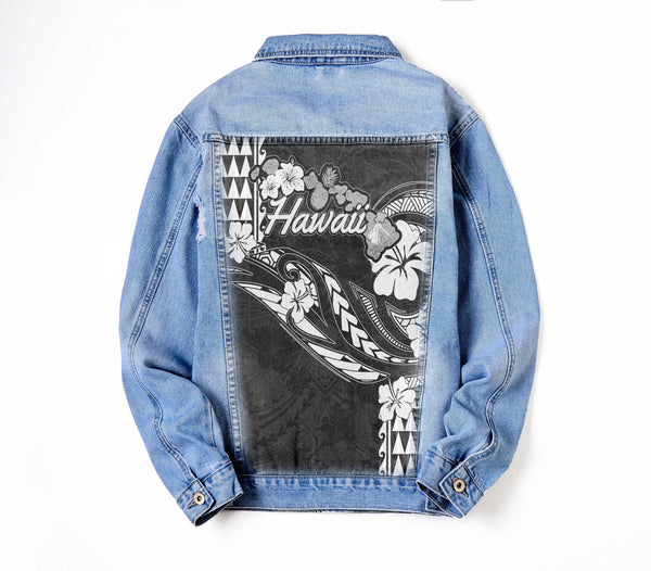 Hawaii Seal Denim Jacket Turtle & Map Style