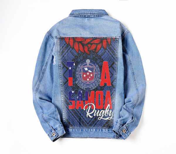 Polynesian Samoa Denim Jacket Toa Samoa Rugby Ula Fala Style