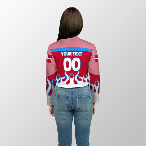 Denmark Crop Top Long TShirt Flag & Coat Of Arms Fire Hockey Style