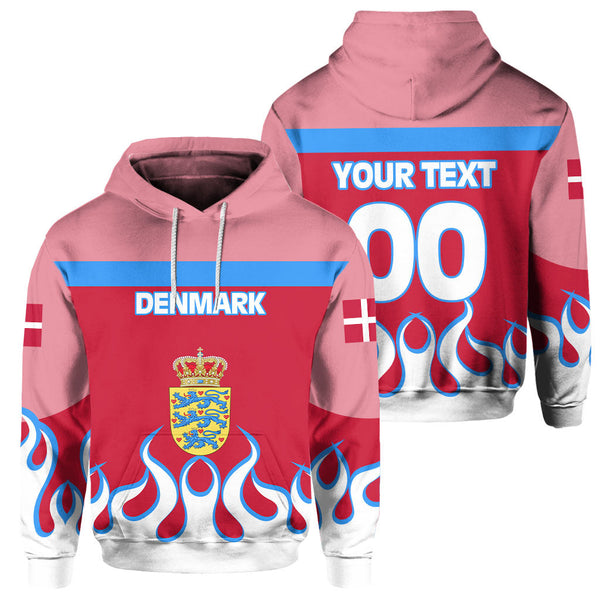 Denmark Hoodie Flag & Coat Of Arms Fire Hockey Style