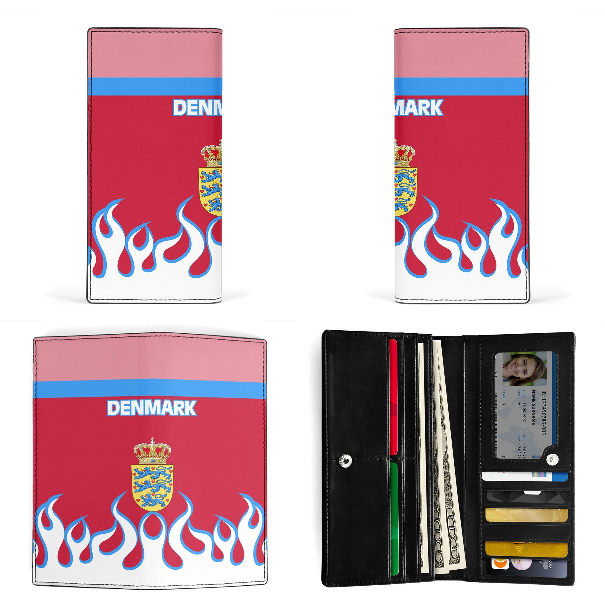 Denmark Leather Wallet Flag & Coat Of Arms Fire Hockey Style