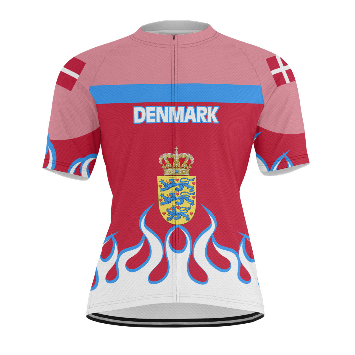 Denmark Men's Cycling Jersey Flag & Coat Of Arms Fire Hockey Style