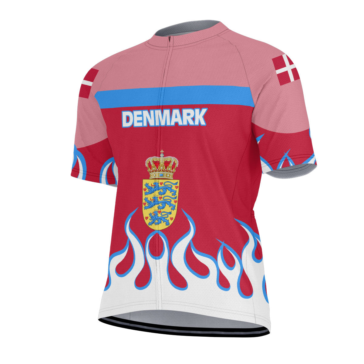 Denmark Men's Cycling Jersey Flag & Coat Of Arms Fire Hockey Style