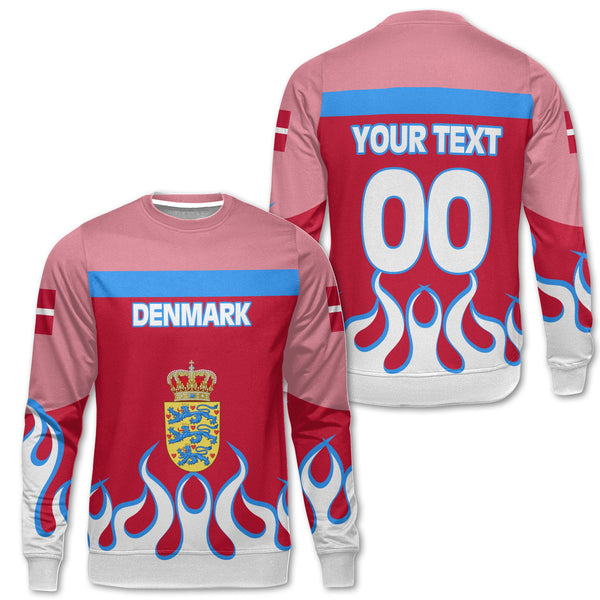 Denmark Sweatshirt Flag & Coat Of Arms Fire Hockey Style