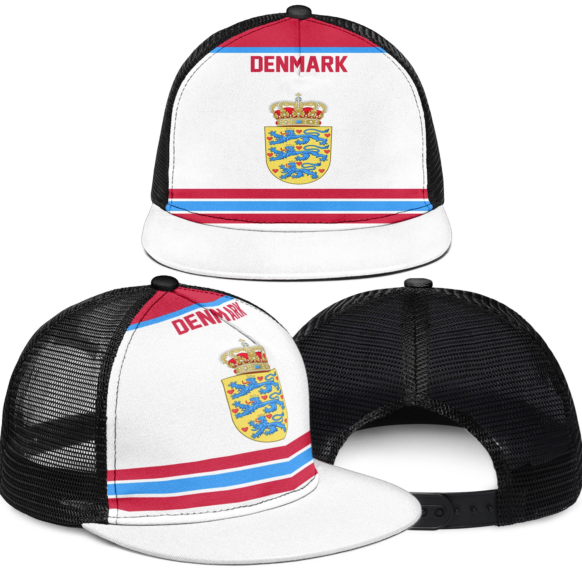 Denmark Trucker Hat Flag & Coat Of Arms Lesser Version Hockey Style ...