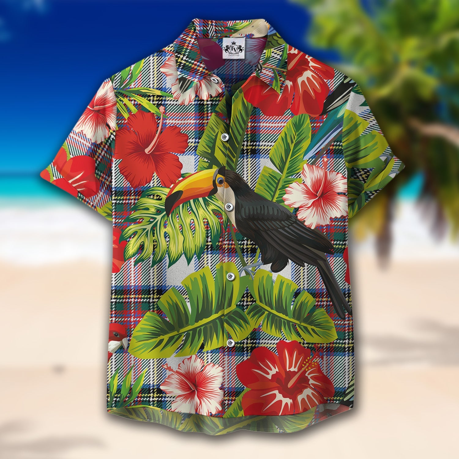 Scottish Tartan Dennistoun Clan Hawaiian Shirt Hibiscus - Tropical Garden Style