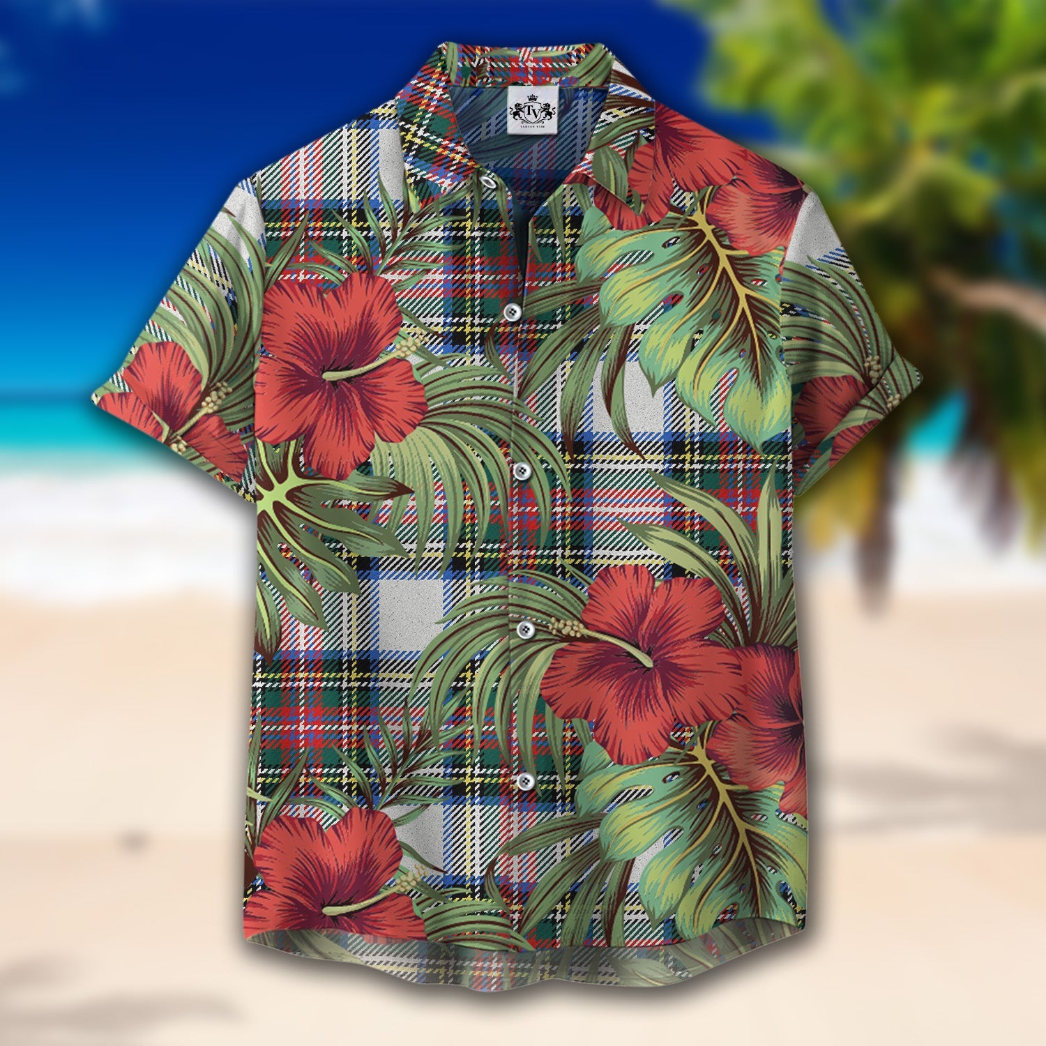 Scottish Tartan Dennistoun Clan Hawaiian Shirt Hibiscus - Tropical Garden Style