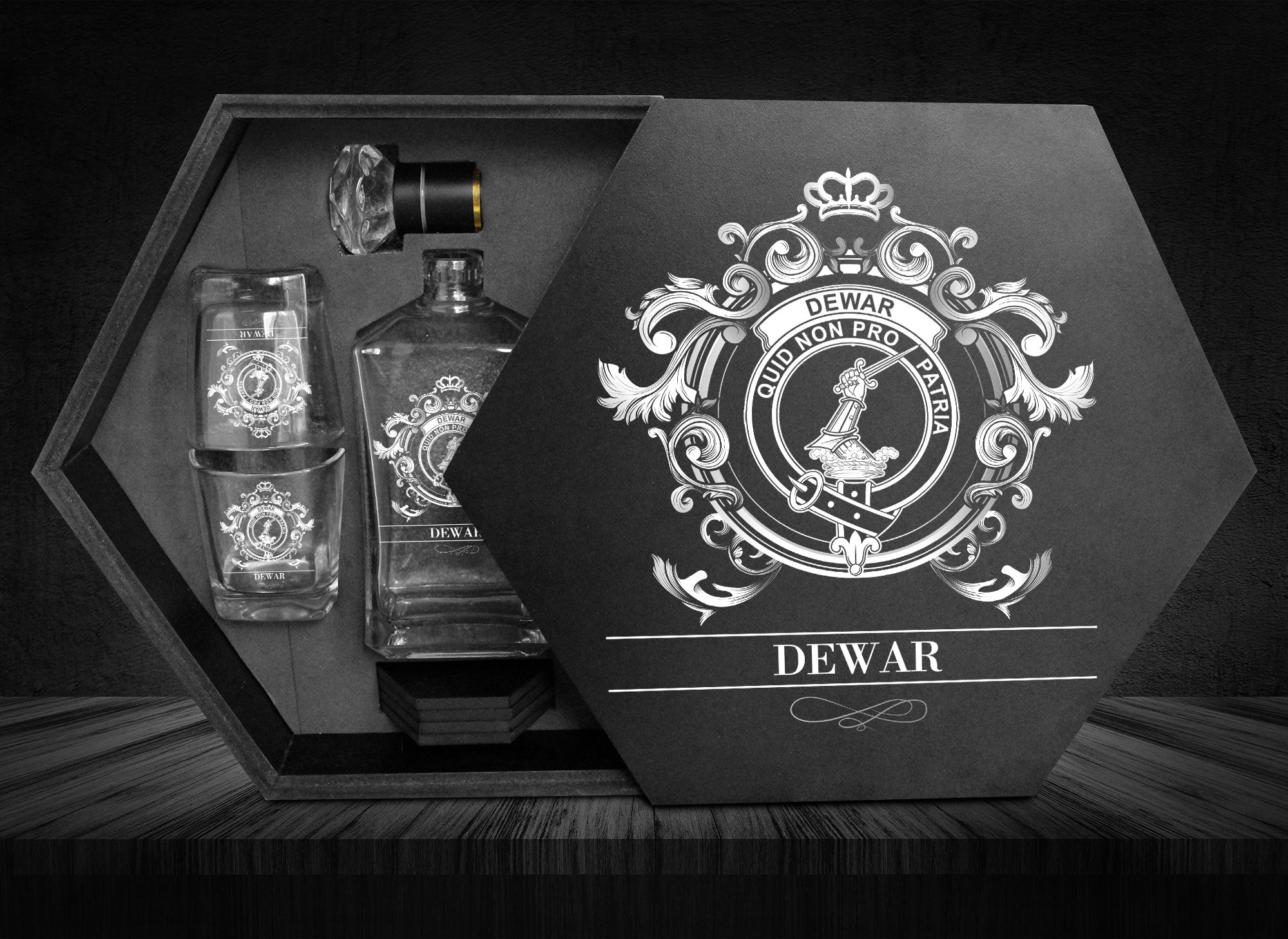 Dewar Tartan Clan Decanter Set