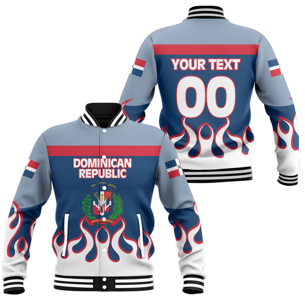 Dominican Republic Baseball Jacket Flag & Coat Of Arms Fire Hockey Style