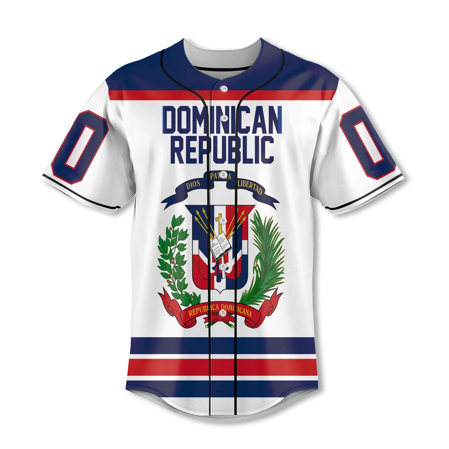 Dominican Republic Baseball Jersey Flag & Coat Of Arms Hockey Style