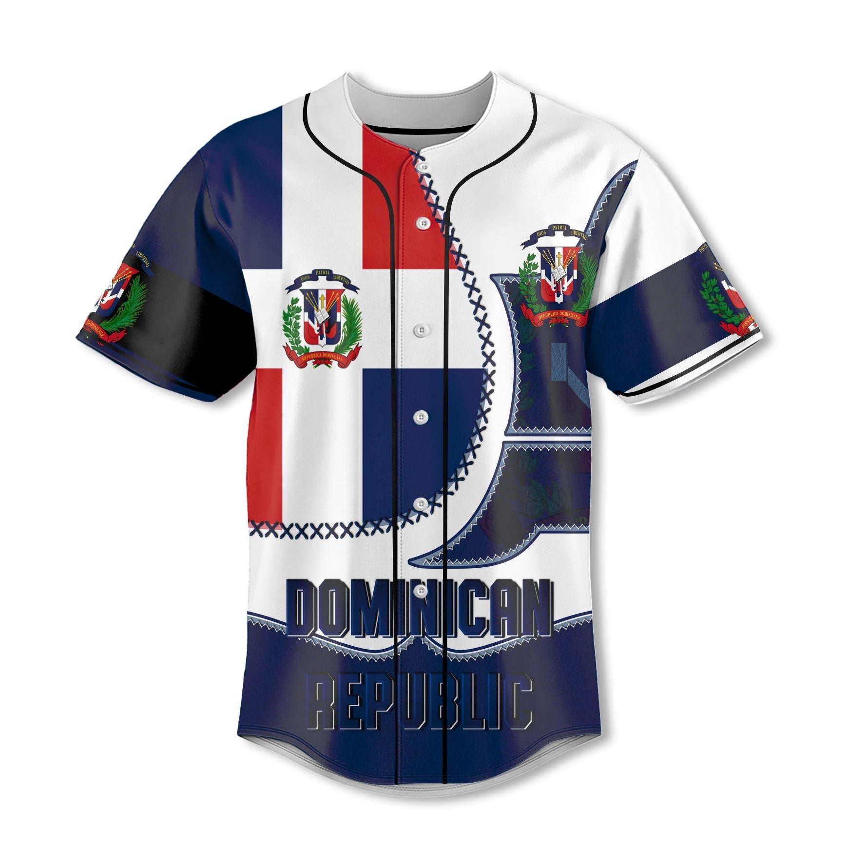 Dominican Republic Baseball Jersey Flag & Coat Of Arms Leather Style