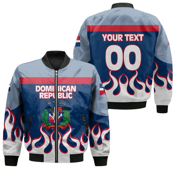 Dominican Republic Bomber Jacket Flag & Coat Of Arms Fire Hockey Style