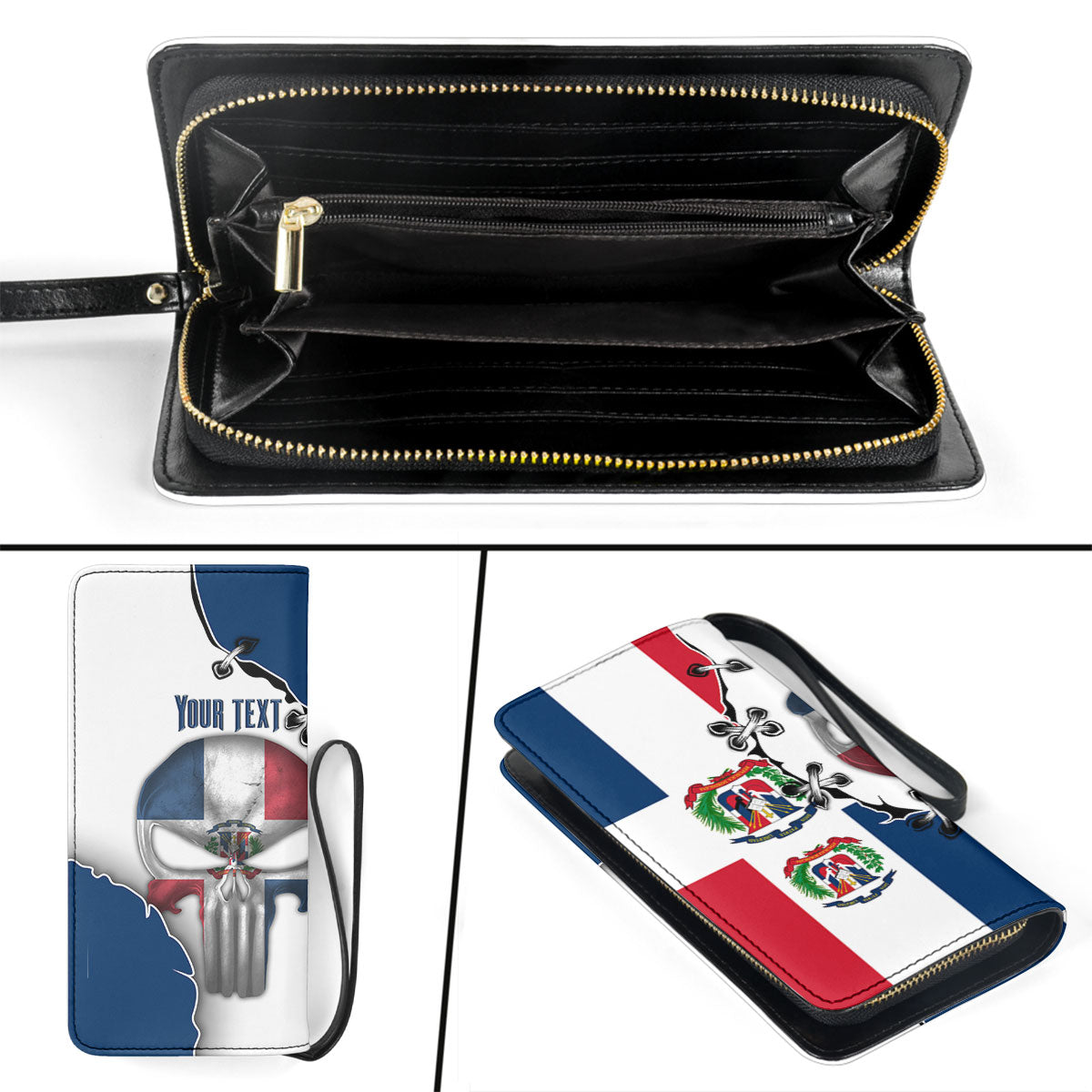 Dominican Republic Clutch Purse Flag & Coat Of Arms Skull Style