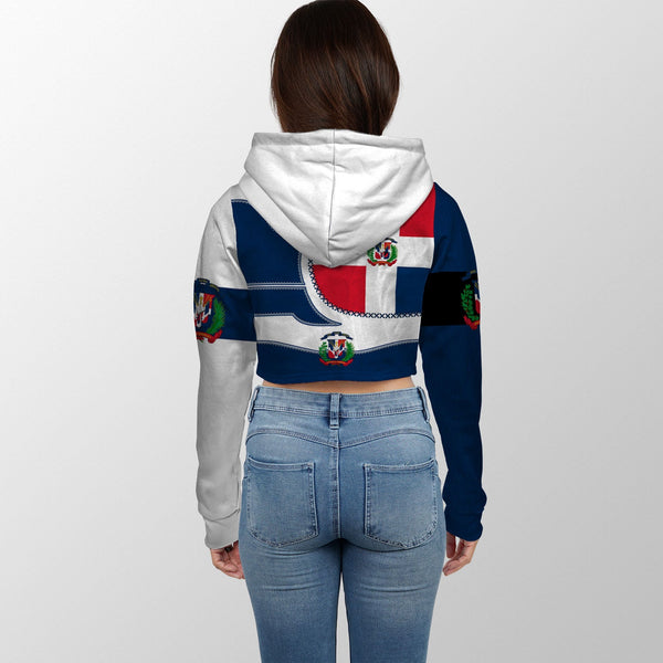 Dominican Republic Crop Hoodie Flag & Coat Of Arms Leather Style