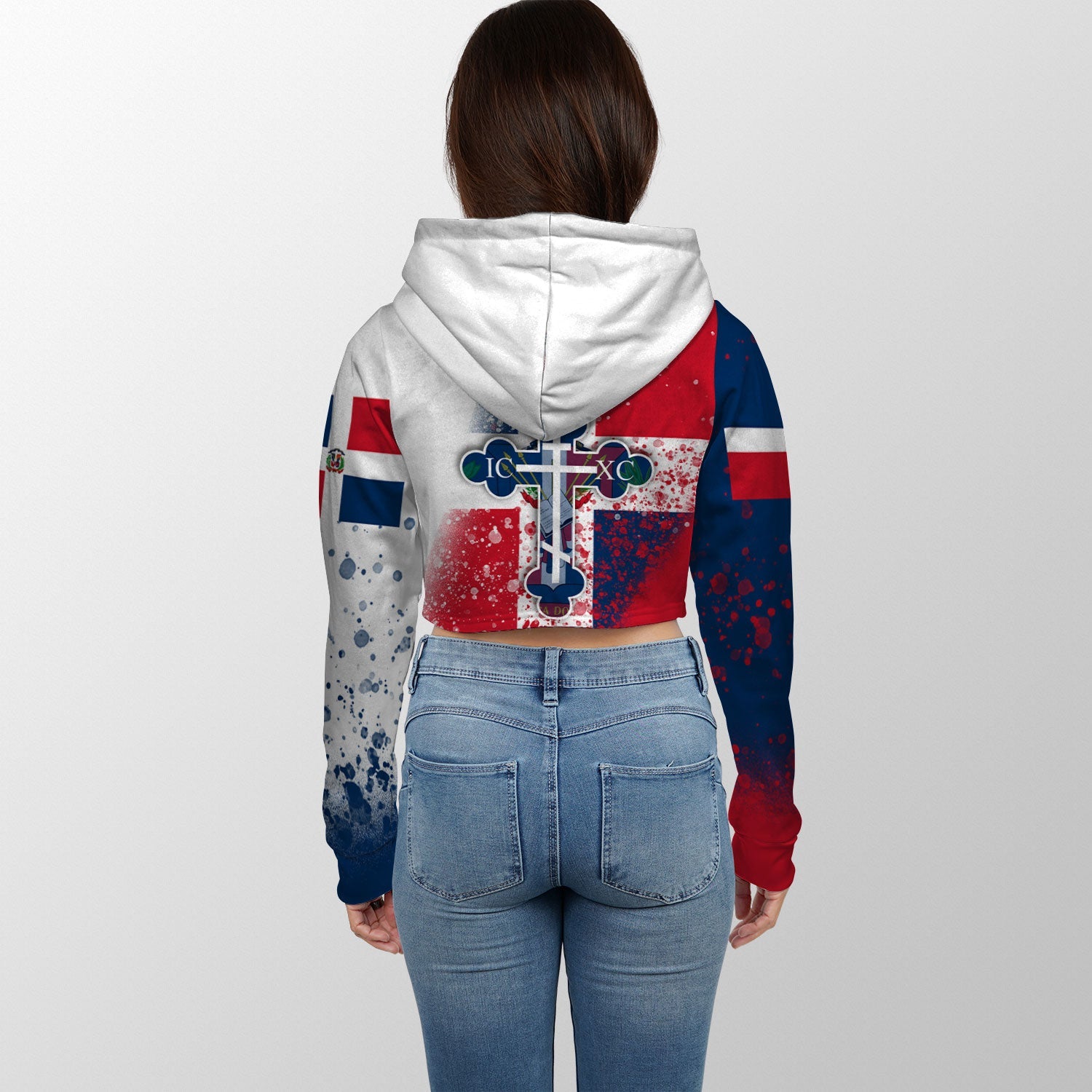 Dominican Republic Crop Hoodie Flag & Coat Of Arms Orthodox Style