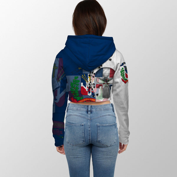 Dominican Republic Crop Hoodie Flag & Coat Of Arms Skull Style