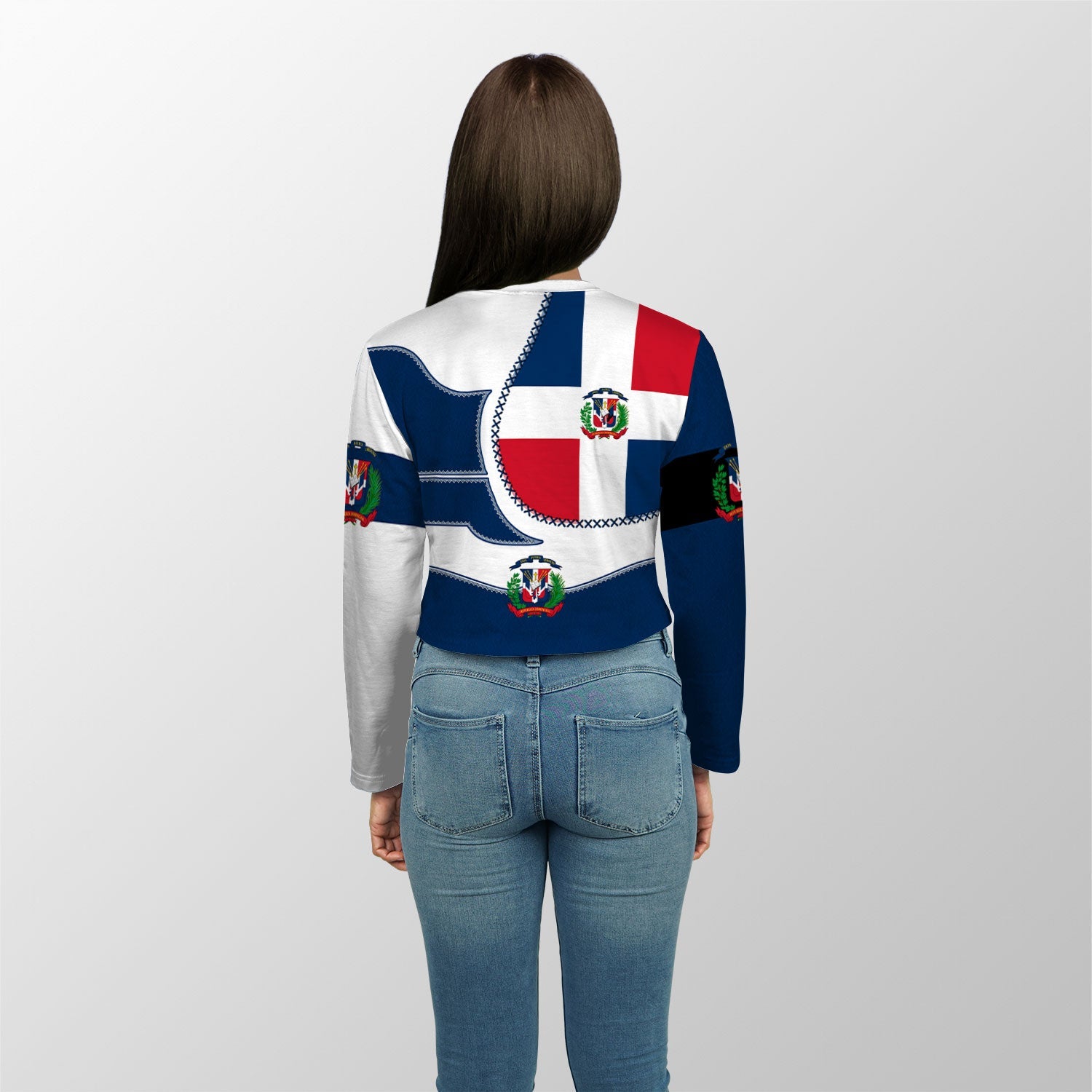 Dominican Republic Crop Top Long T Shirt Flag & Coat Of Arms Leather Style