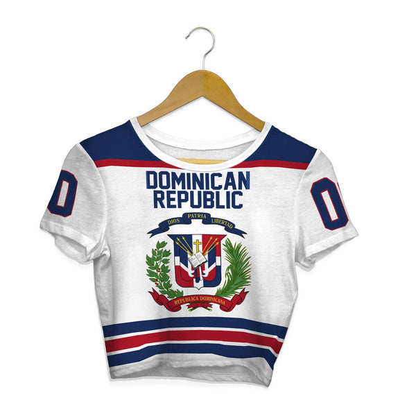 Dominican Republic Crop Top T Shirt Flag & Coat Of Arms Hockey Style