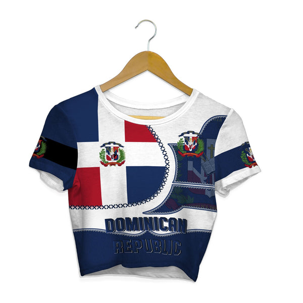 Dominican Republic Crop Top T Shirt Flag & Coat Of Arms Leather Style