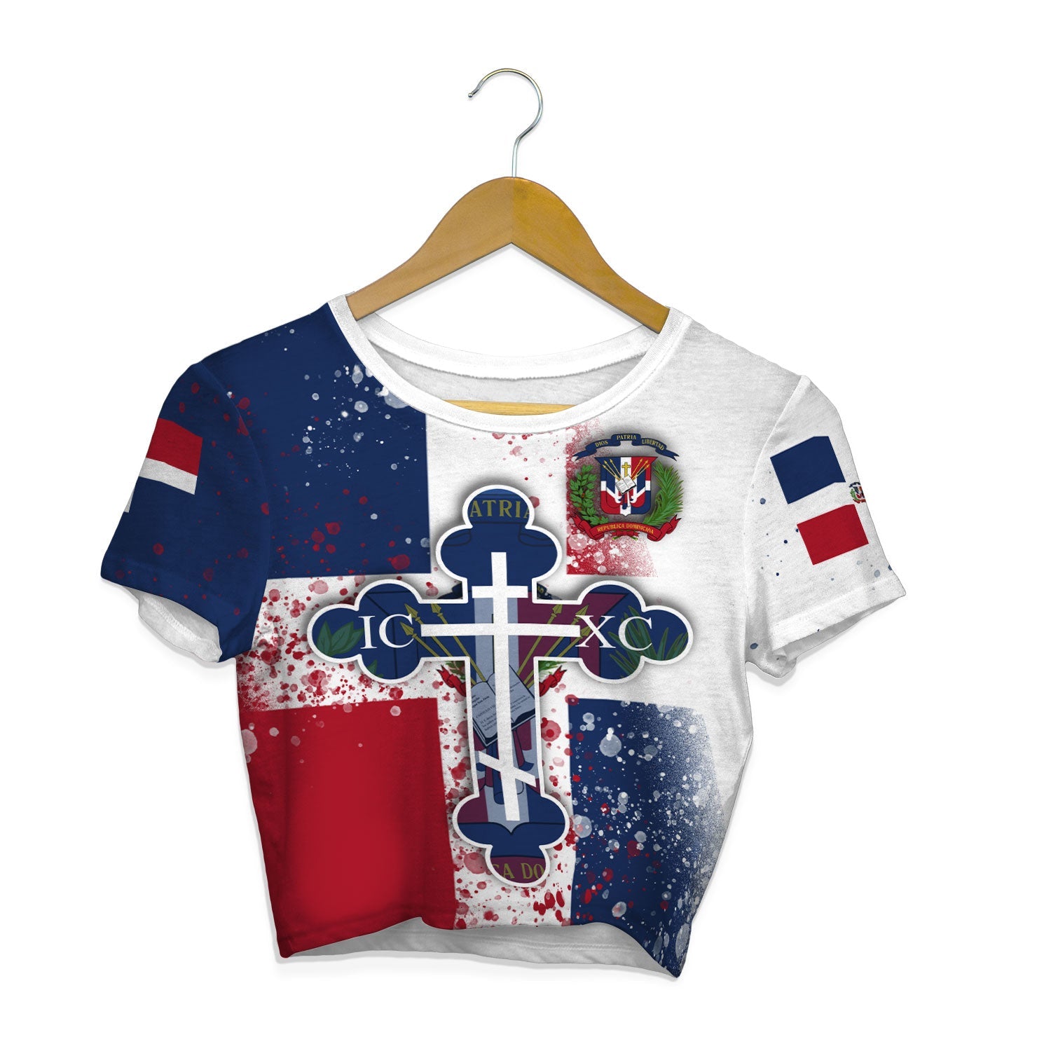 Dominican Republic Crop Top T Shirt Flag & Coat Of Arms Orthodox Style