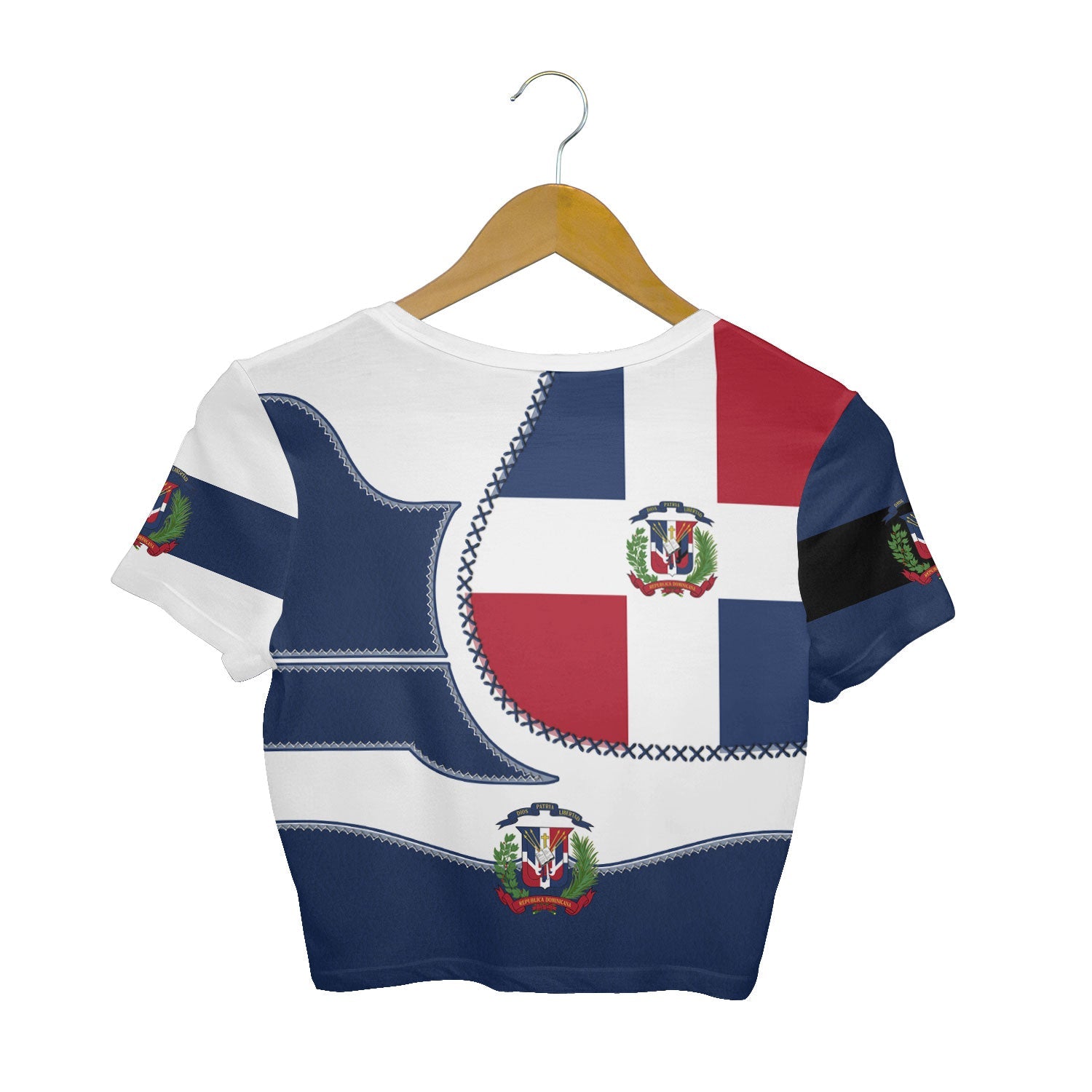 Dominican Republic Crop Top T Shirt Flag & Coat Of Arms Leather Style