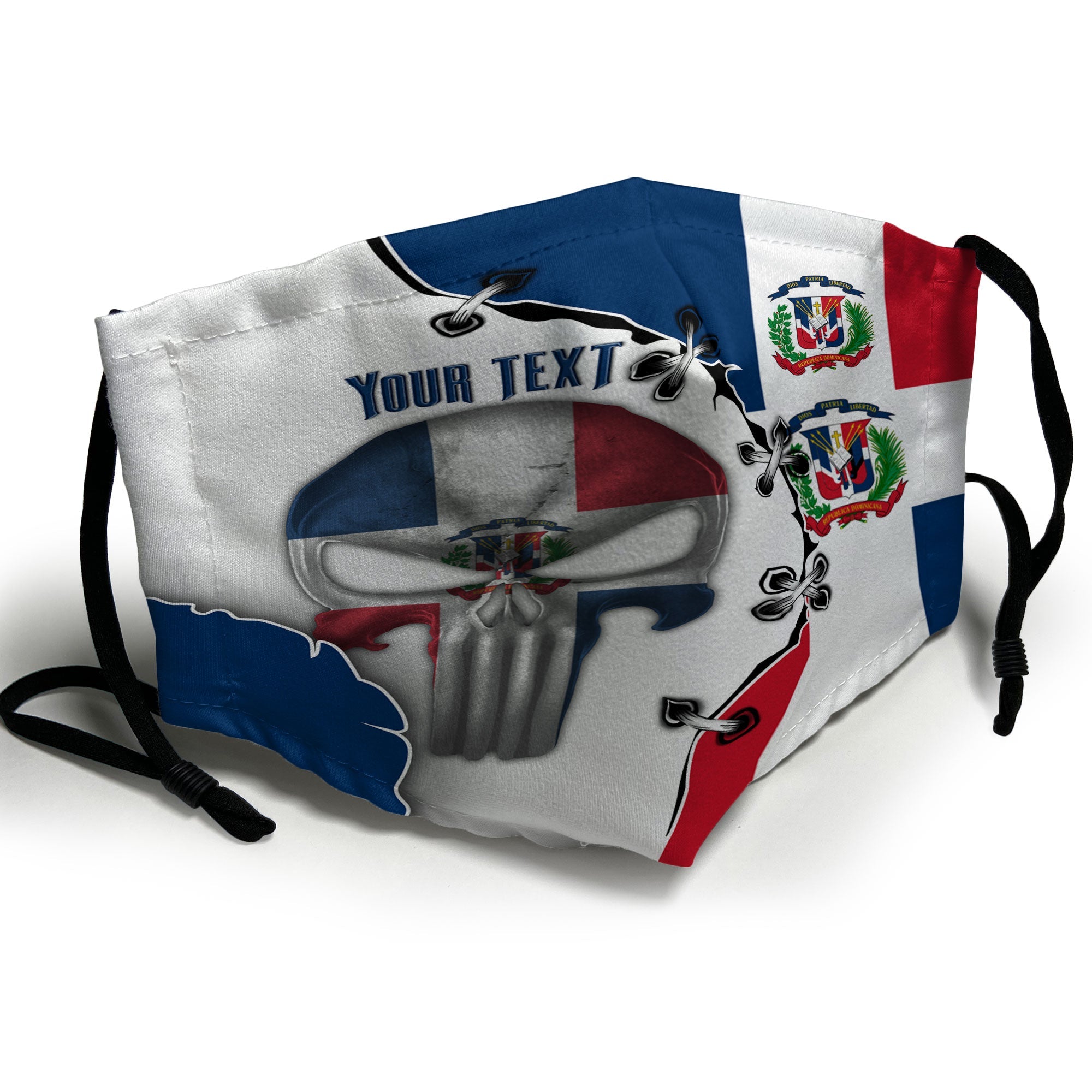 Dominican Republic Face Mask Flag & Coat Of Arms Skull Style