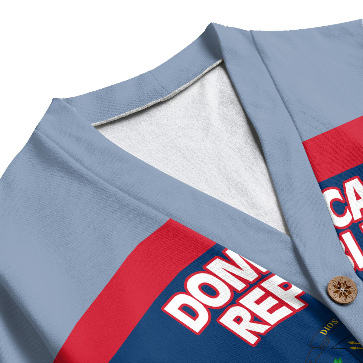 Dominican Republic Fleece Cardigan Flag & Coat Of Arms Fire Hockey Style