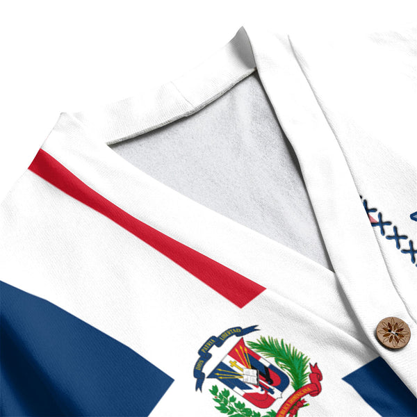 Dominican Republic Fleece Cardigan Flag & Coat Of Arms Leather Style