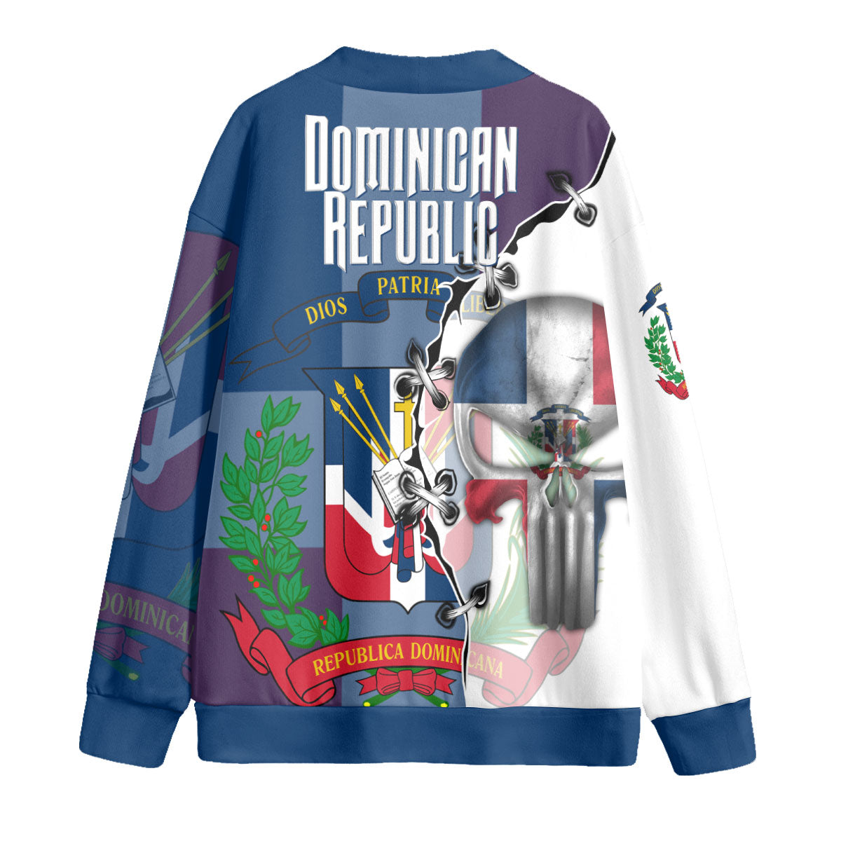 Dominican Republic Fleece Cardigan Flag & Coat Of Arms Skull Style