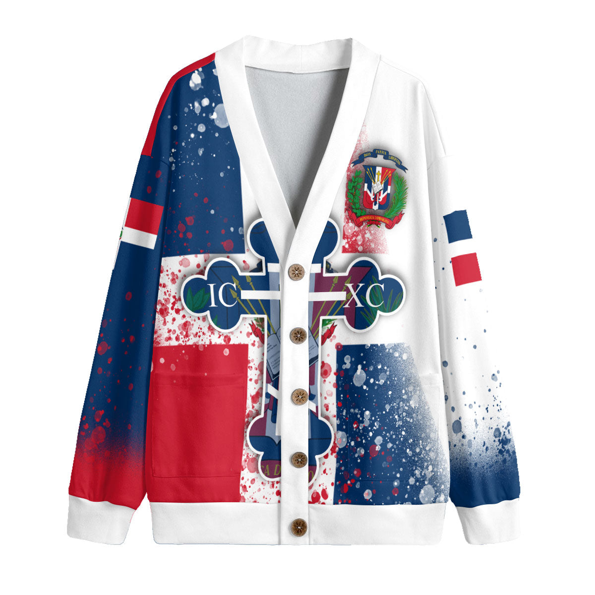 Dominican Republic Fleece Cardigan Flag & Coat Of Arms Orthodox Style