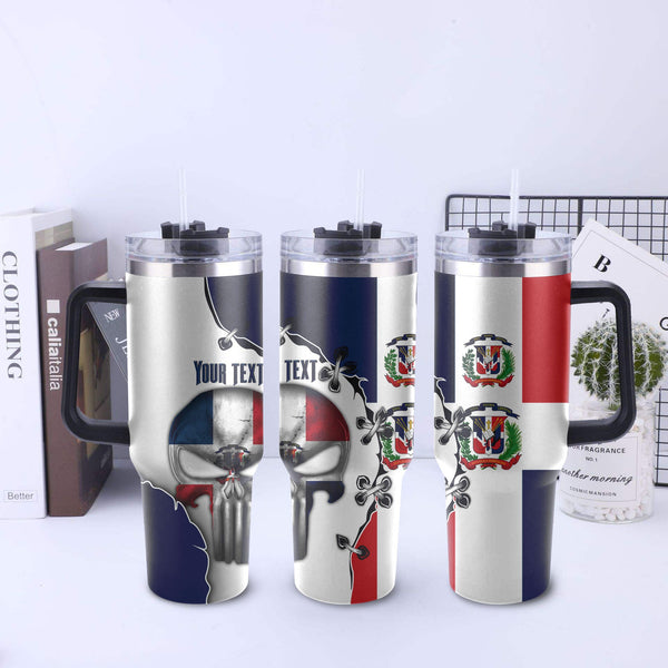 Dominican Republic Handle Tumbler Flag & Coat Of Arms Skull Style