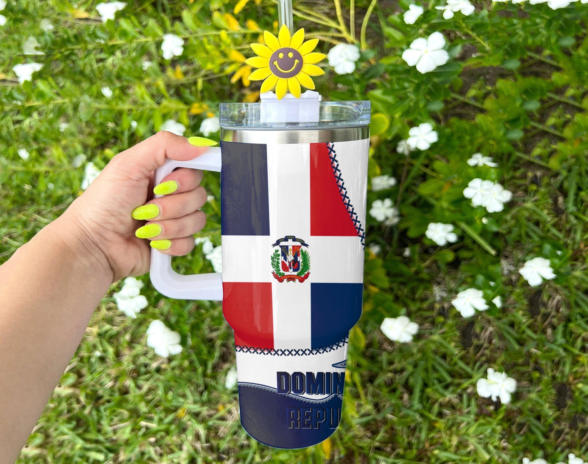 Dominican Republic Handle Tumbler Flag & Coat Of Arms Leather Style