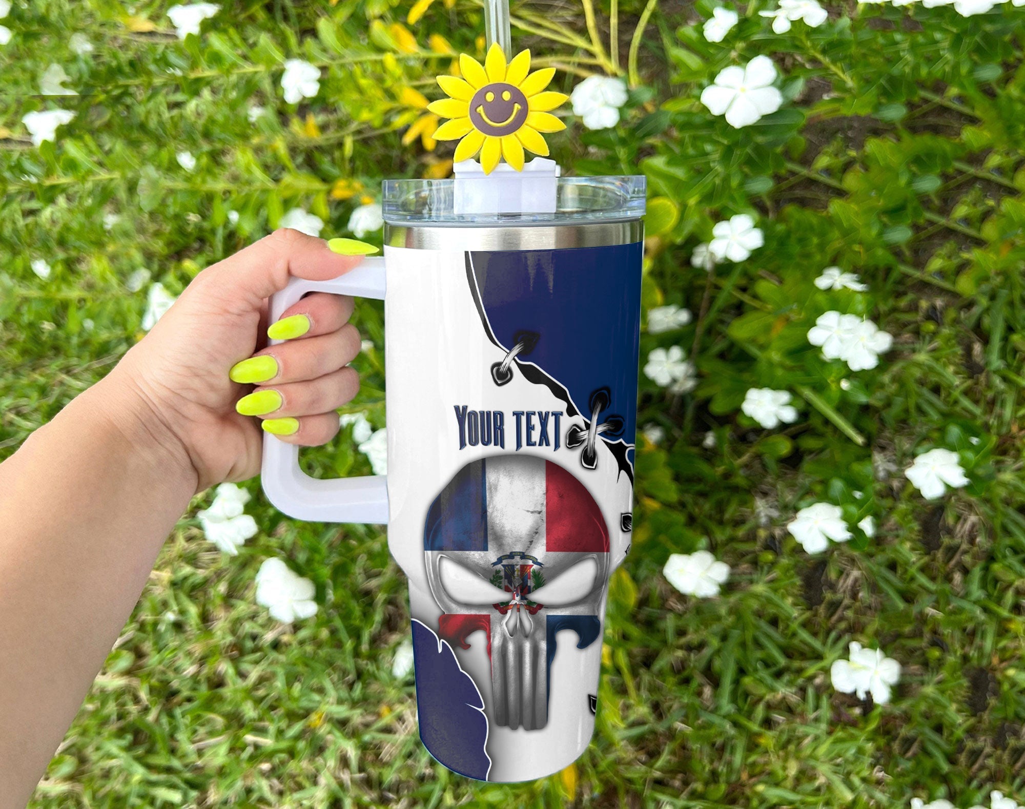 Dominican Republic Handle Tumbler Flag & Coat Of Arms Skull Style