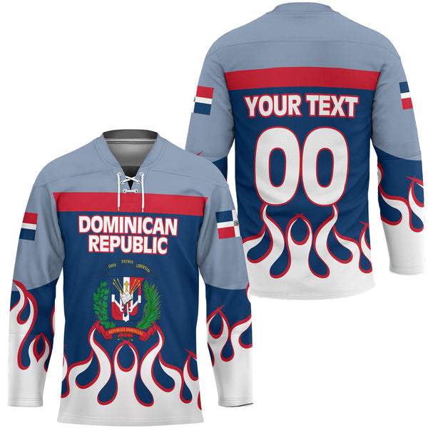 Dominican Republic Hockey Jersey Flag & Coat Of Arms Fire Hockey Style