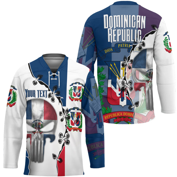 Dominican Republic Hockey Jersey Flag & Coat Of Arms Skull Style