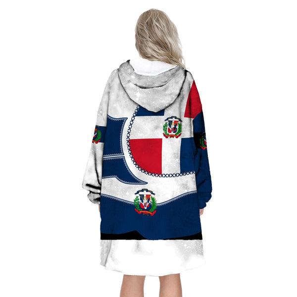 Dominican Republic Hoodie Blanket Flag & Coat Of Arms Leather Style