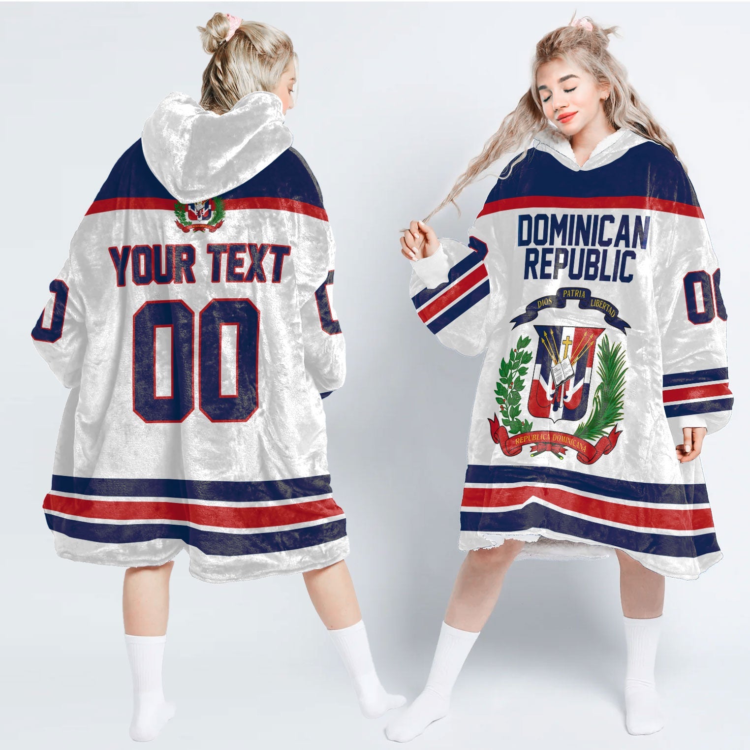 Dominican Republic Snug Hoodie Flag & Coat Of Arms Hockey Style